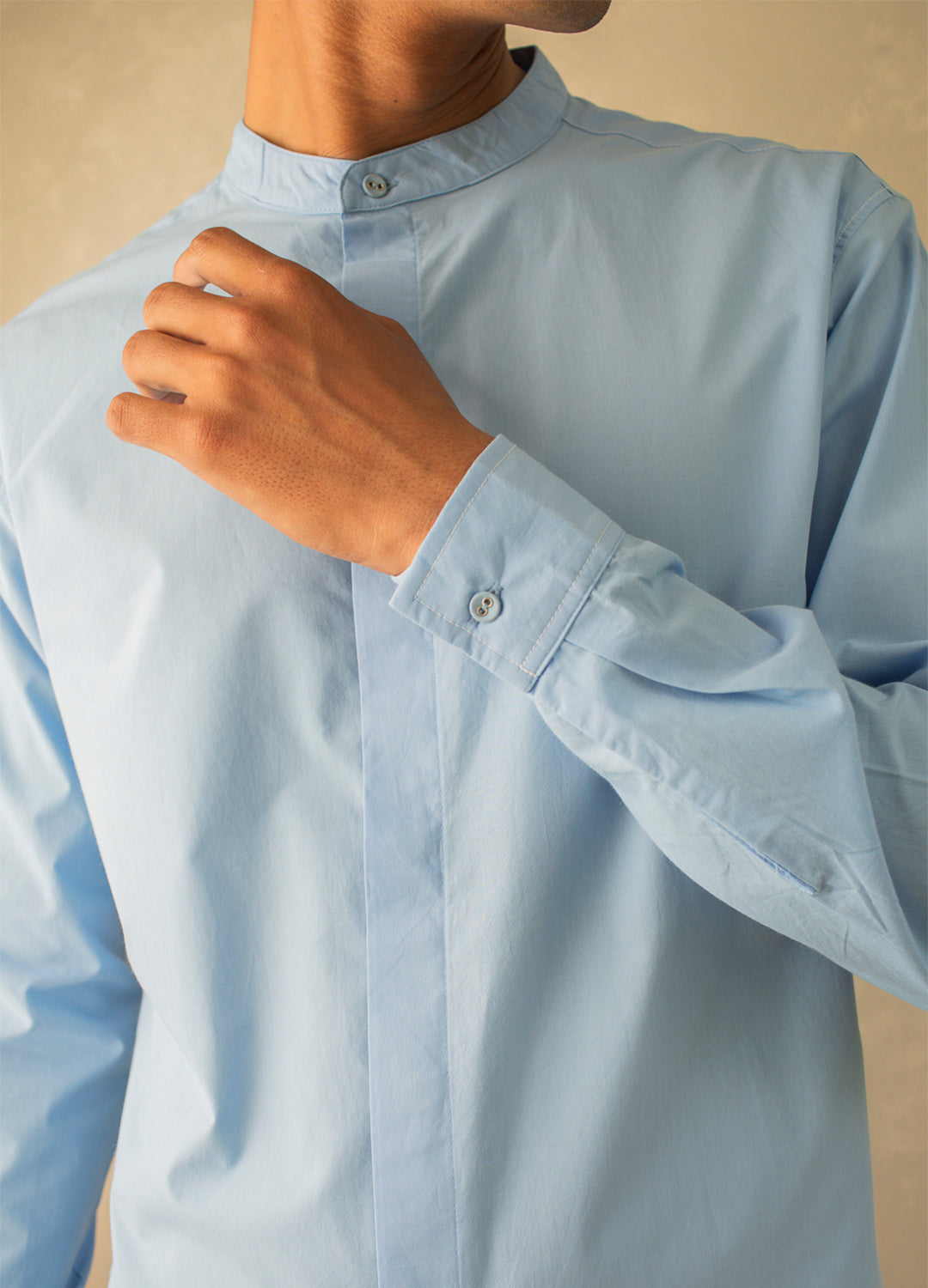 Contrast Detail Mandarin Shirt
