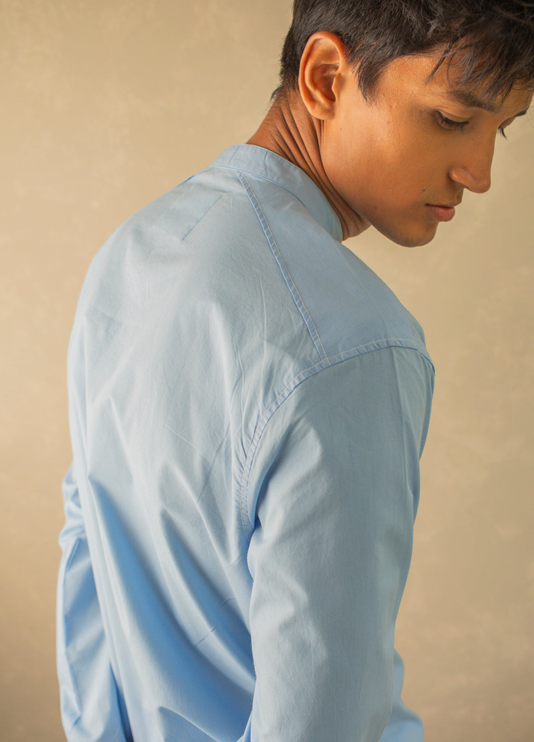 Contrast Detail Mandarin Shirt