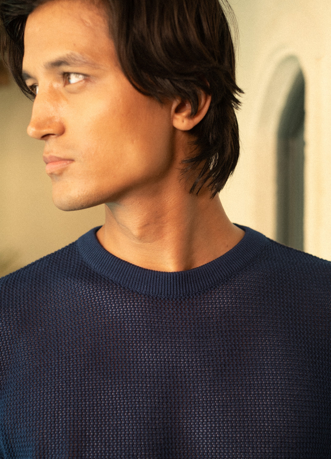 Navy Open-Knit Tee