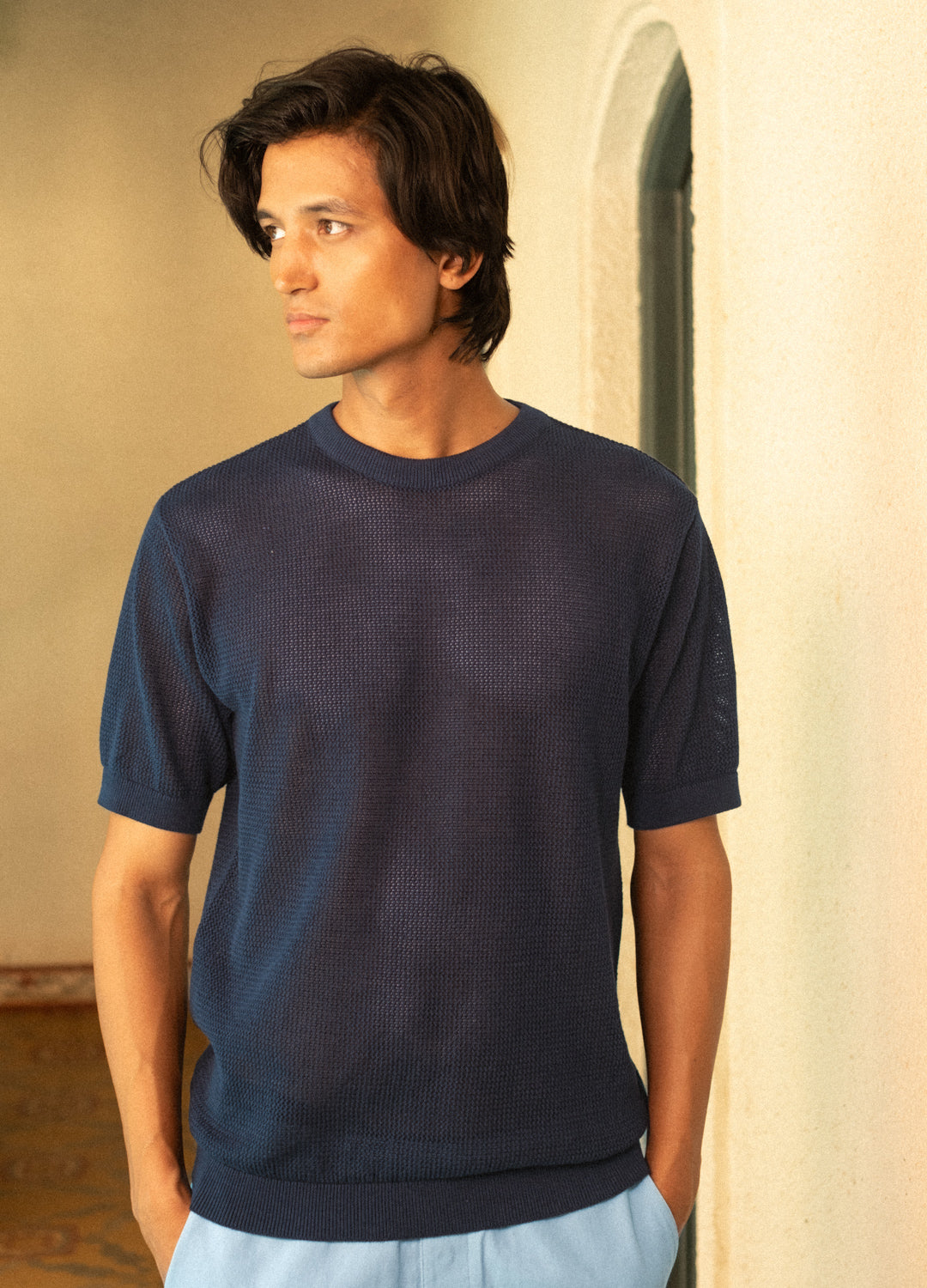 Navy Open-Knit Tee