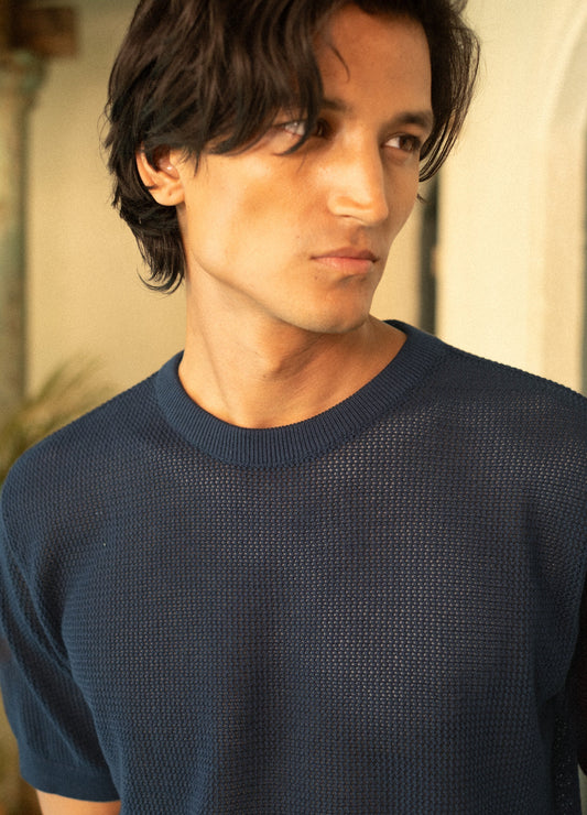 Navy Open-Knit Tee